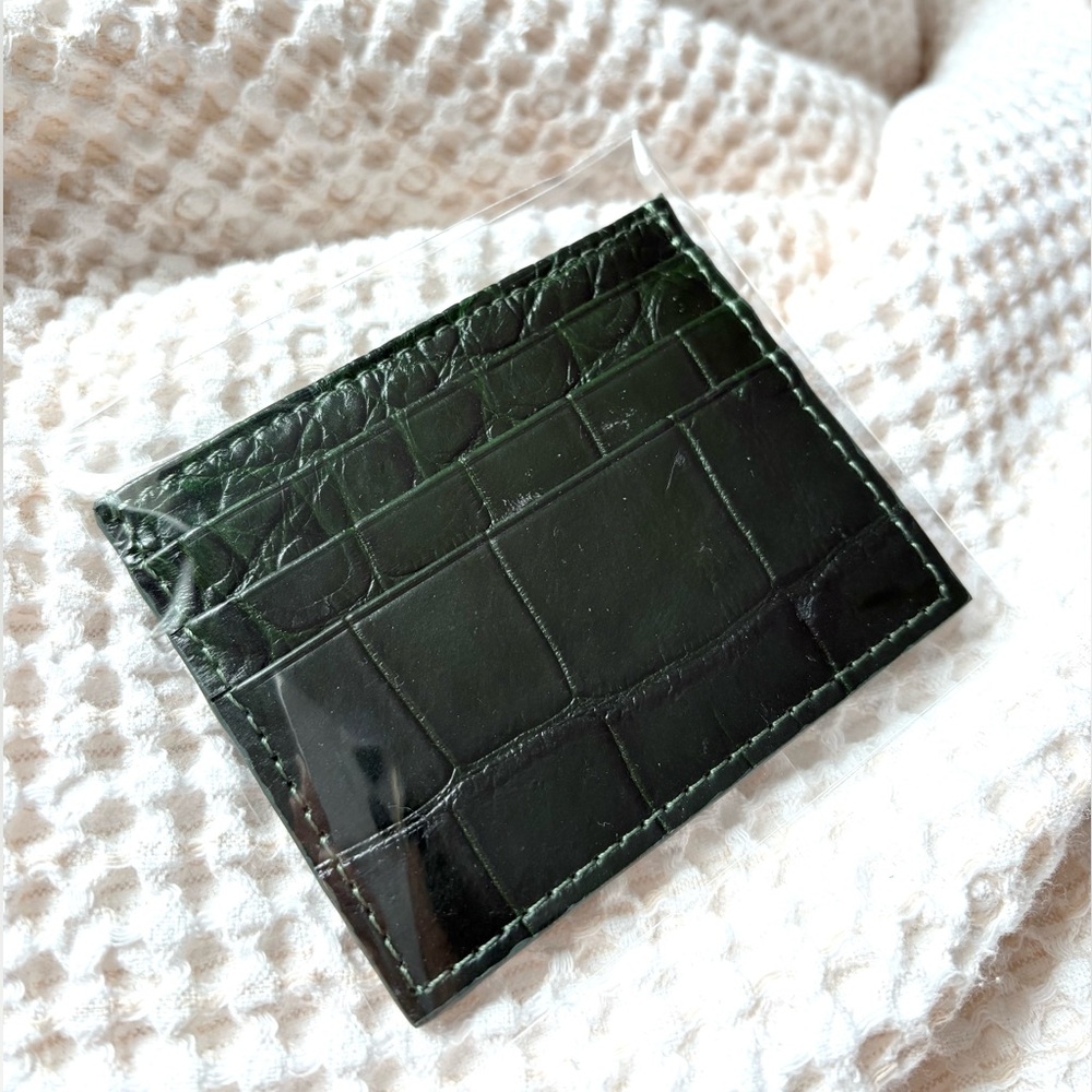 Authentic Croc Leather Card Holder- Green